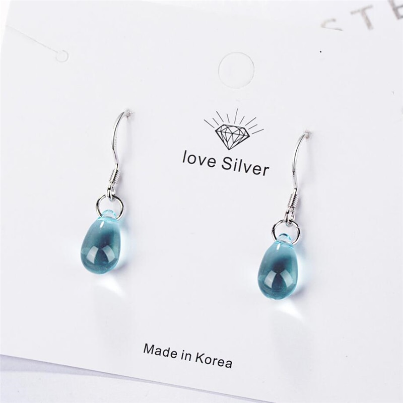 Unique mémoire bleu cristal littéraire mignon goutte d'eau 925 en argent Sterling femme balancent boucles d'oreilles SEA615