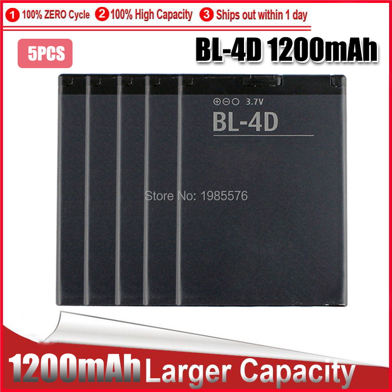 1-5PC BL-4D de la batería del teléfono para Nokia N97 Mini N8 N8-00 E5 E5-00 702T T7-00 E7 E7-00 BL4D 1200mAh: 5pcs