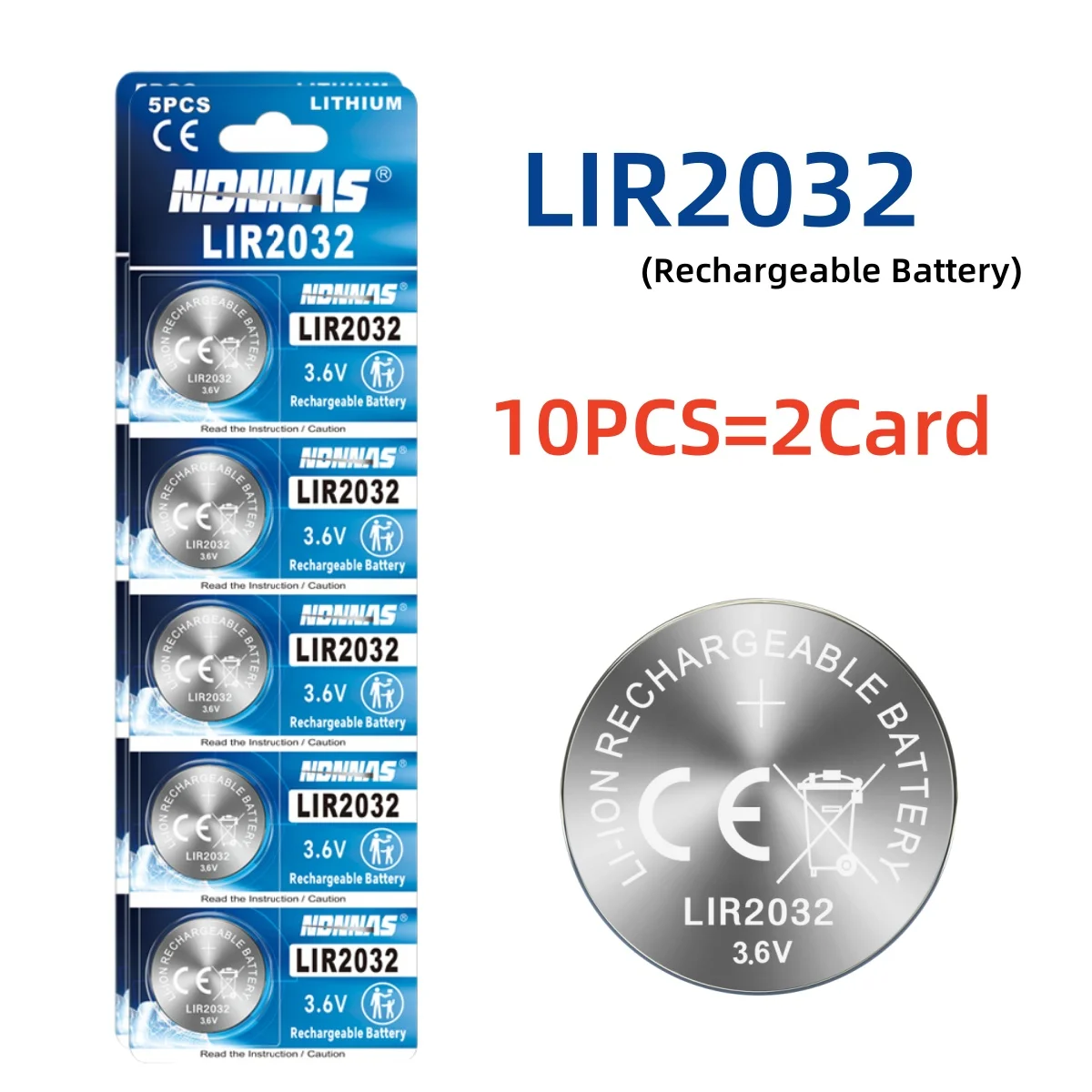 2-50PCS LIR2032 Rechargeable Battery 2032 Lithium charging Can Replace CR2032 for watches: black