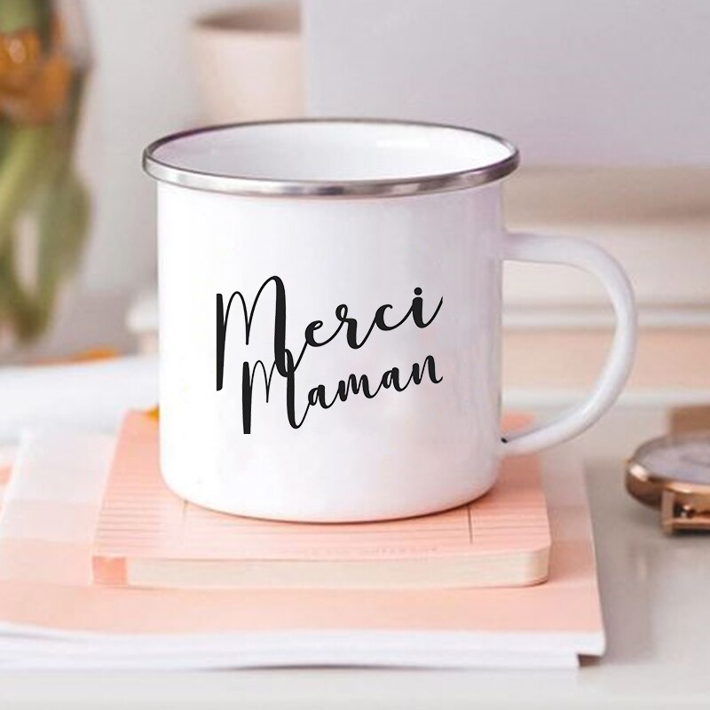 Tasses à café imprimées à fleurs françaises pour Maman, tasse créative pour boissons, eau et lait, en émail, poignée de maison, articles pour boissons, meilleurs pour mères: XH3882-A015WH-8
