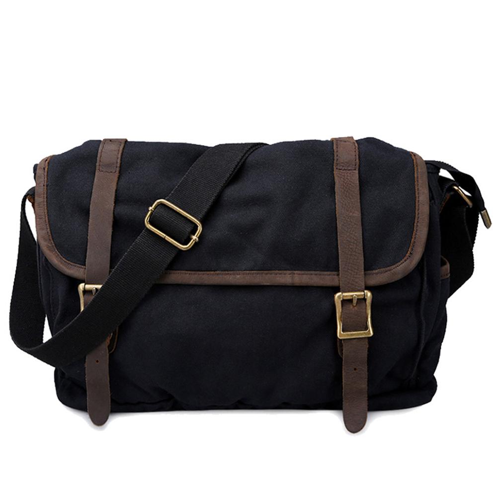 Bolso de hombro de lona de algodón para hombre, bandolera informal de viaje para ordenador portátil, bolso escolar, novedad: Black
