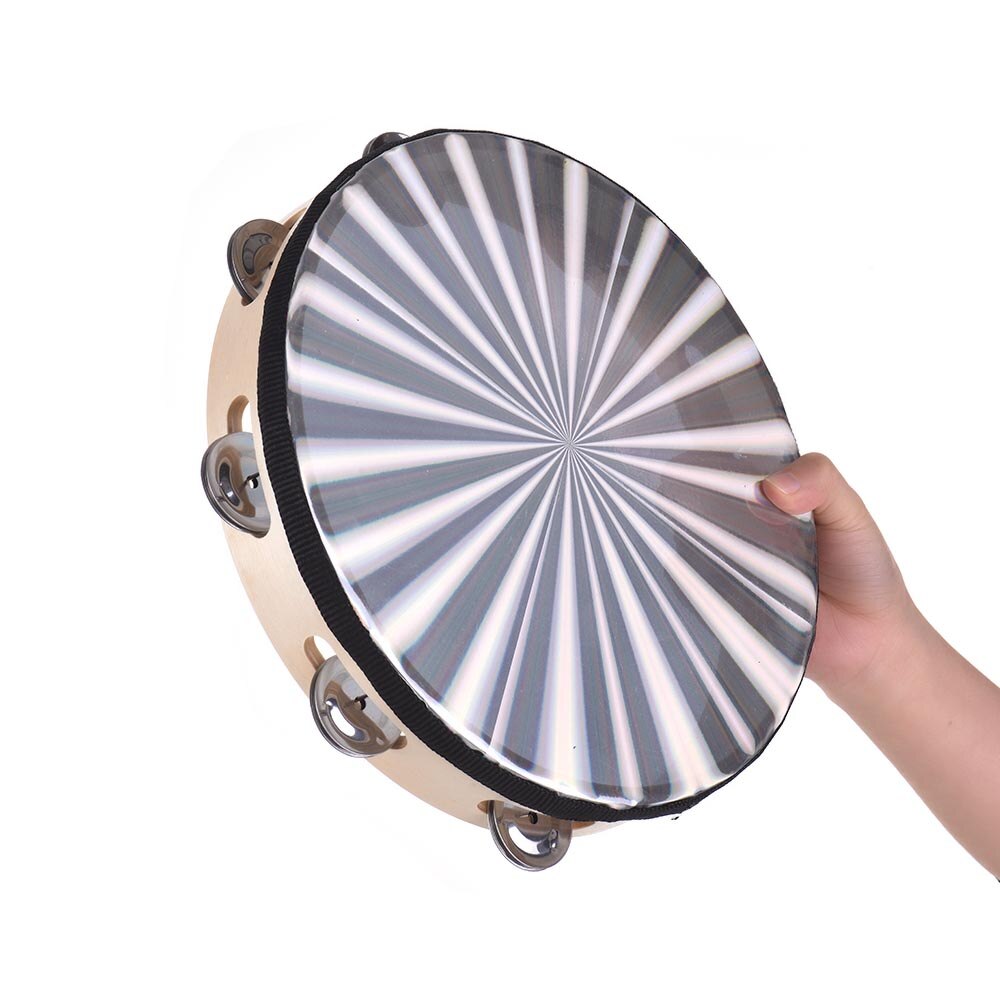 6/ 8/ 10 Inch Holz Radiant Tamburin Handbell Hand Trommel mit Einreihige Jingles Reflektierende Trommel Kopf Percussion instrument