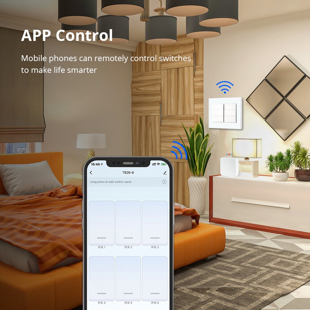 Zemismart tuya 6 bands zigbee smart væglampeafbryder 4 x 4 neutral påkrævet trykknapafbrydere alexa google home fjernbetjening
