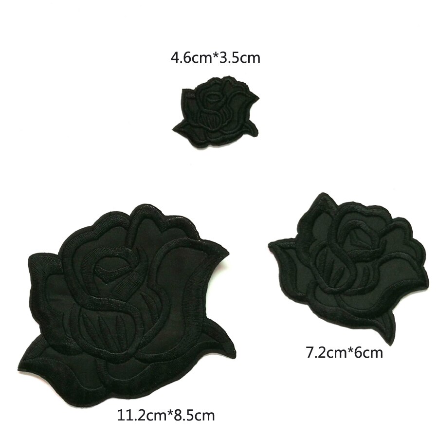 Stof Geborduurde Black Rose Bloem Patch Kleding Stickers Tas Naaien Ijzer Op Applique DIY Kleding Naaien Kleding Accessoires B40