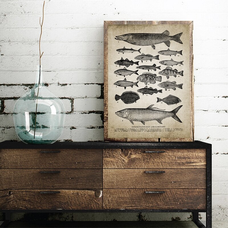 Fishing Angling Wall Art Canvas Posters Prints Breeds Of Fish Painting Freshwater Fish Wall Picture Poster Kraft paper