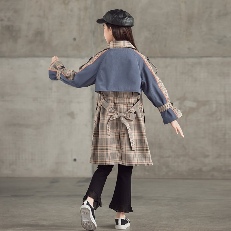 Geul Voor Meisjes Windjack Kids Kleding Overjas Herfst Mode Plaid Bovenkleding Tieners Dubbele-Knop Jassen 10 12 13 14 jaar