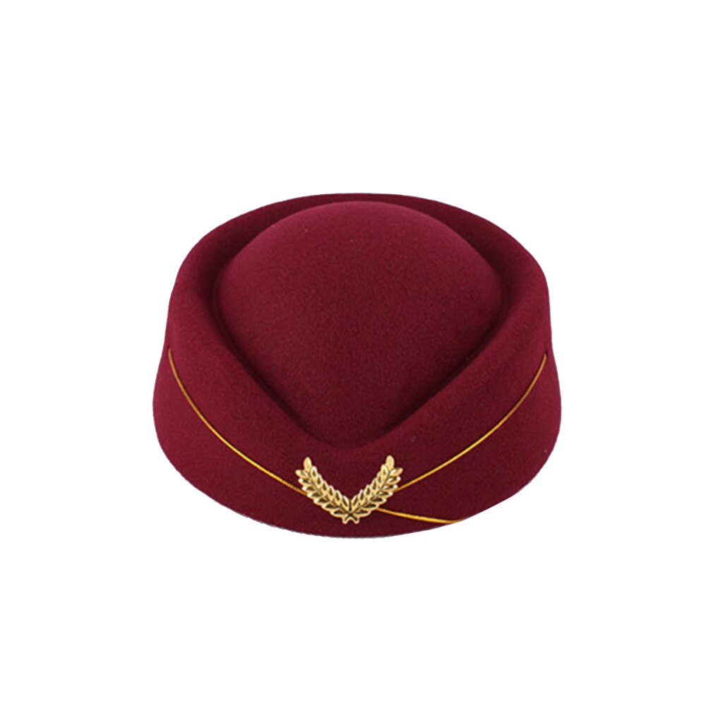 Air Stewardess Hat Woolen Flight Attendant Hat Stewardess Cap for Costume Cosplay Musical Performance - Size M(Red): Vino Rosso