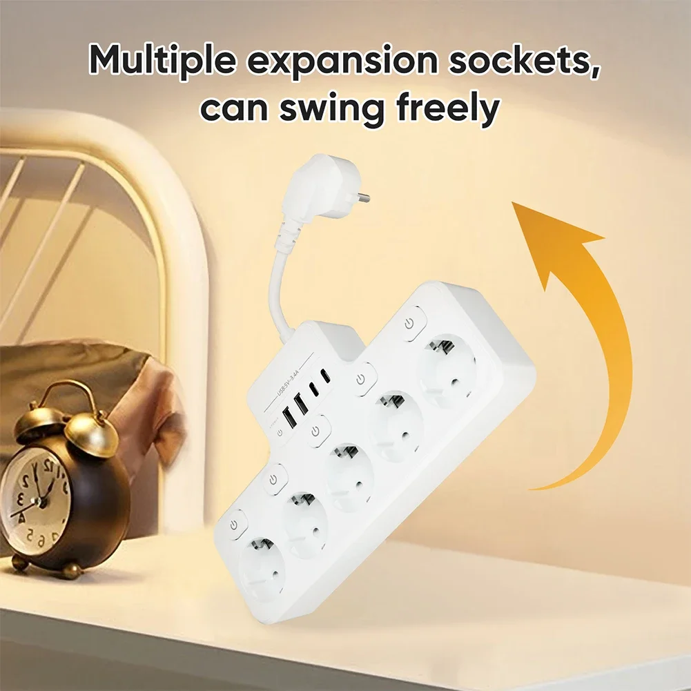 USB W Way Power Strip Multiple EU Socket Power Strip High Power Capacity Individually Switchable Outlets Multiple EU Socket