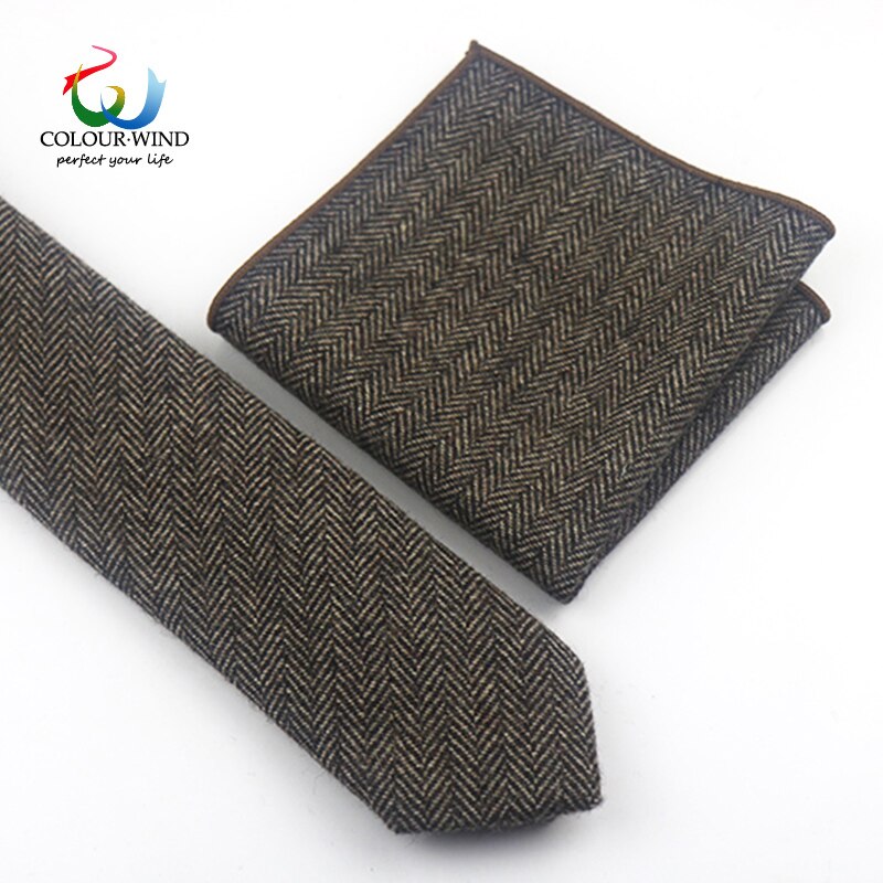 Formal Men's Wool Neck Ties Narrow Striped Solid Color Ties Set Soft Pocket Square Handkerchief Sets Lots