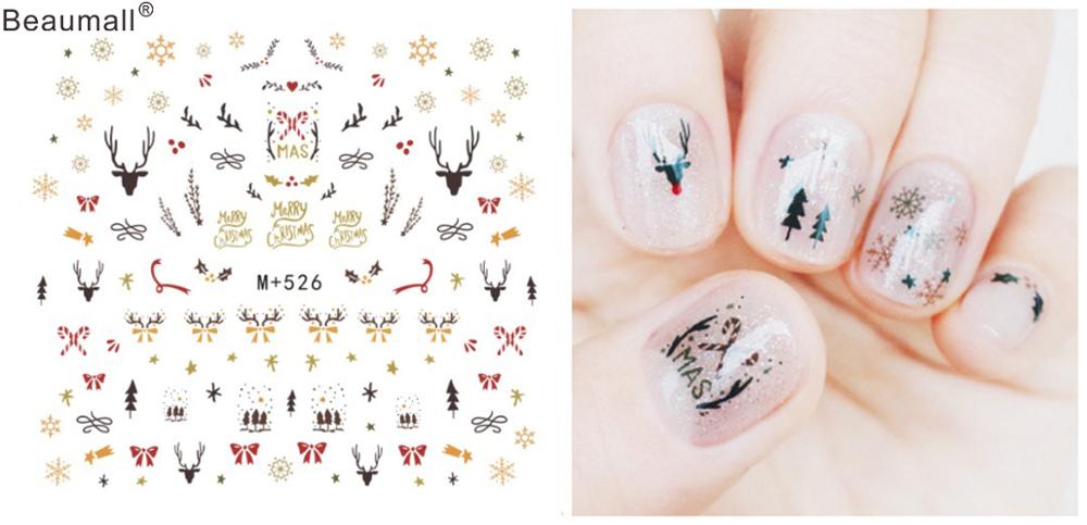Kerstontwerpen, nagels, kunst, manicure, waterdecals, watertransferstickers voor nagels, tips, schoonheid: M526