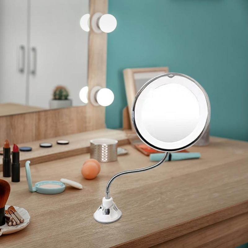 Led spejl makeup spejl med led lys makeup spejl sugekop 360 rotations bruser barbering makeup dugfri spejl