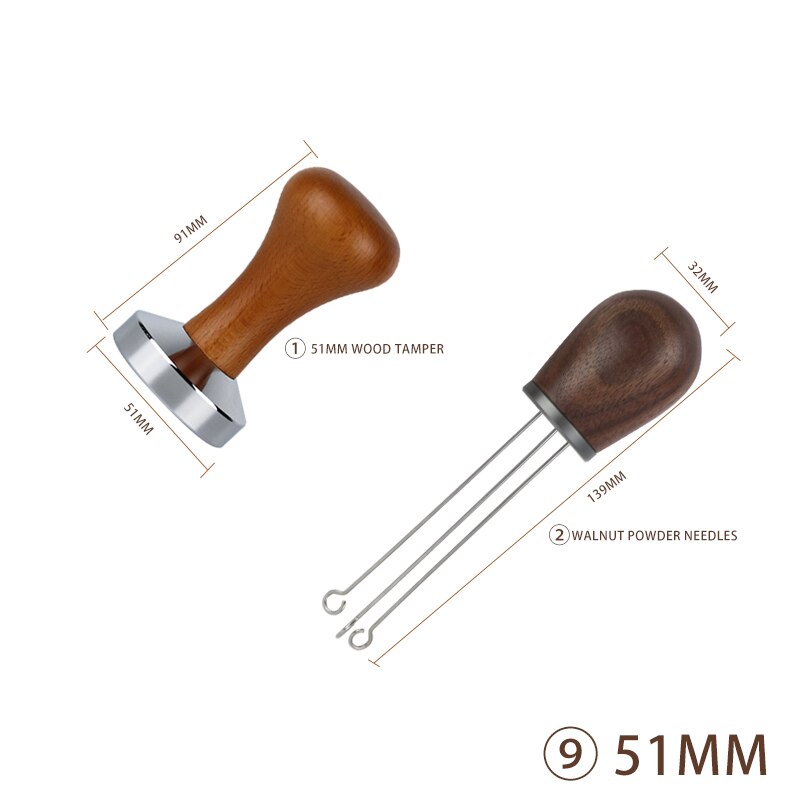 Doseur de café, poignée en bois massif, aiguille, doseur, distributeur, outil de nivellement, mélange de café: 9-51MM