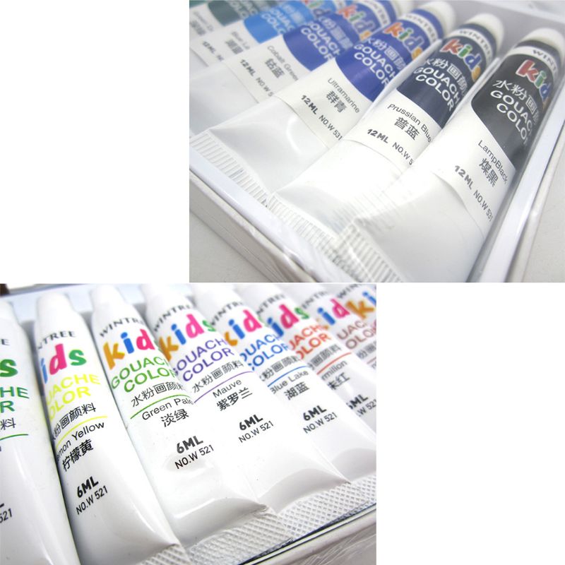 Gouache Paint Set 12 Vibrant Colors in Tubes Easy Convenient to Mix with Great Results