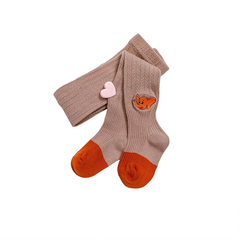 3 pezzi autunno e inverno bambini doppio collant testa elefante ago ricamato bianco ragazza collant coordinati colore 1-6 anni