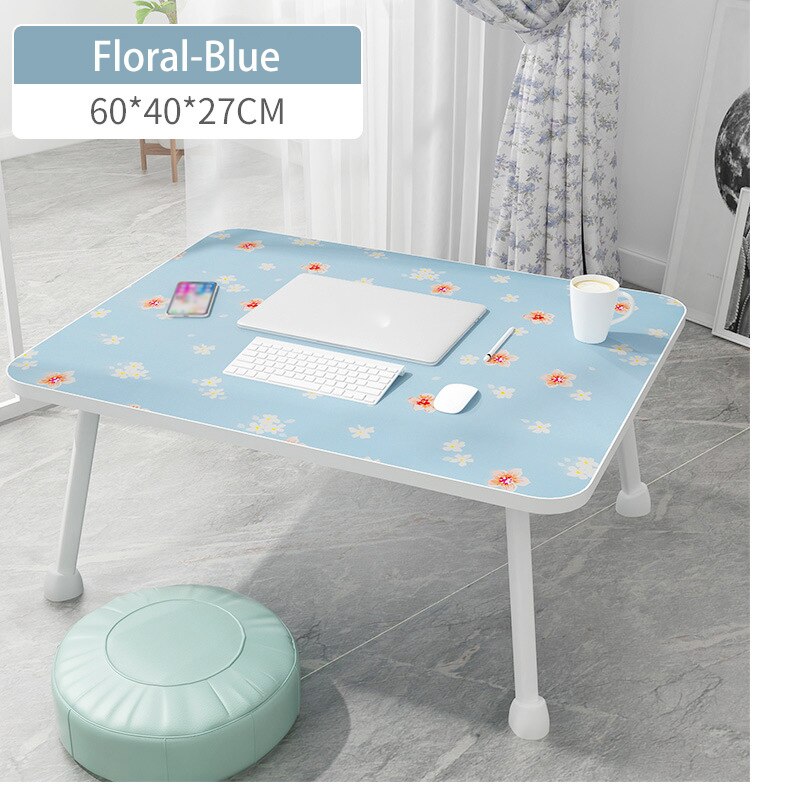 Wooden Portable Folding Adjustable Foldable Laptop Table Multipurpose Sofa Bed Trays Students Dormitory Laptop Table Desk Stand: Floral-Blue