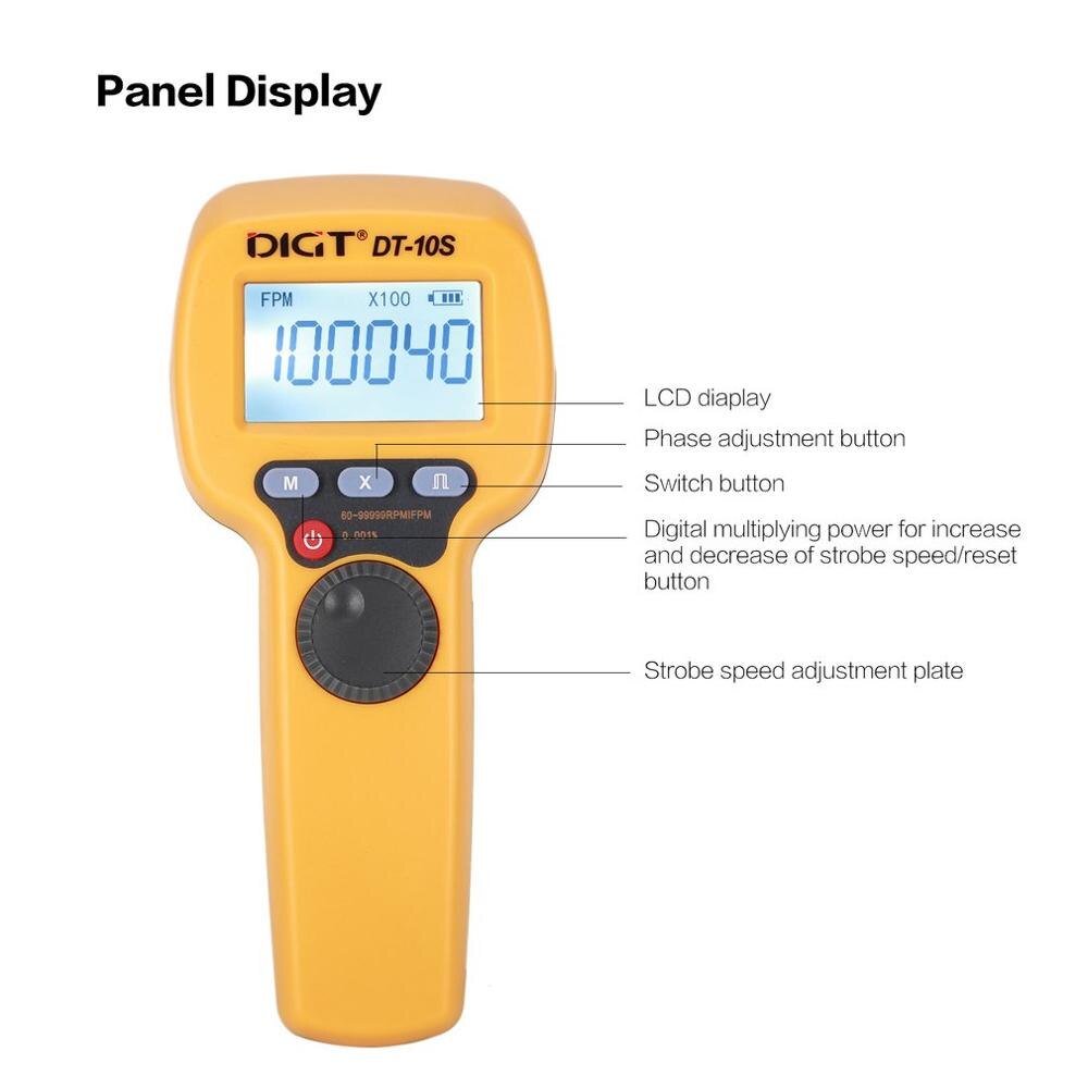 DIGT DT-10S 7.4V 2200mAh 60-99999 Strobes/min 1500LUX Handhold LED Stroboscope Rotational Speed Measurement Flash Velocimeter