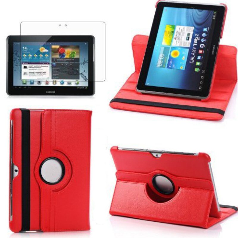 Tab2 10.1 Case 360 Degree Rotating Flip PU Leather Cover For Samsung Galaxy Tab 2 10.1 P5100 P5110 P7500 P7510 Tablet Case Glass