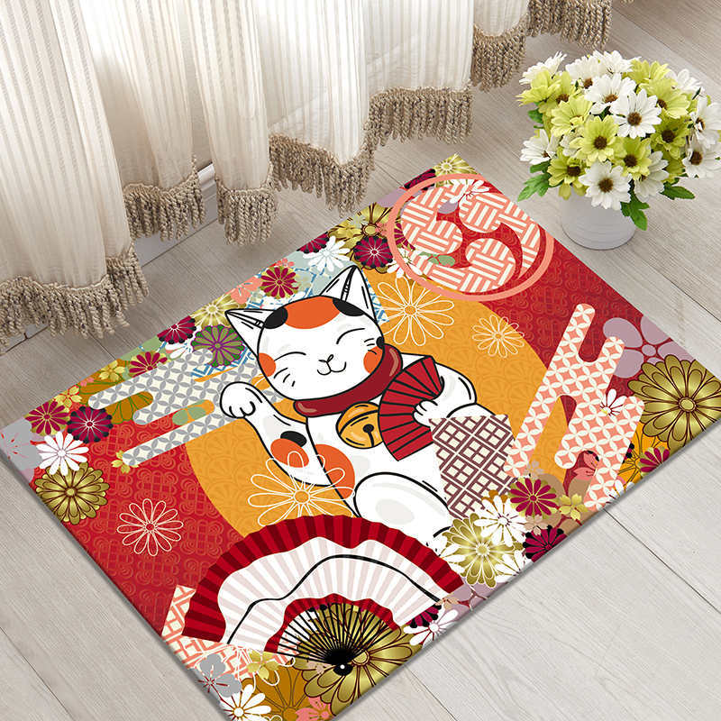 Lucky Cat Printed Floor Mat Door Mat 40x60cm Velvet Bathroom Non-slip Carpet Kitchen Living Room Floor Mat Home Decoration Mat .