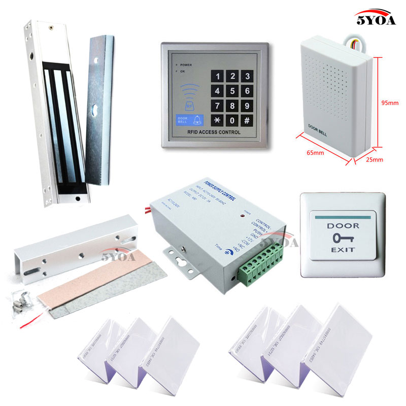 RFID Access Control System Kit Frame Glass Door Set+Eletric Magnetic Lock+ID Card Keytab+Power Supplier+Exit Button+DoorBell