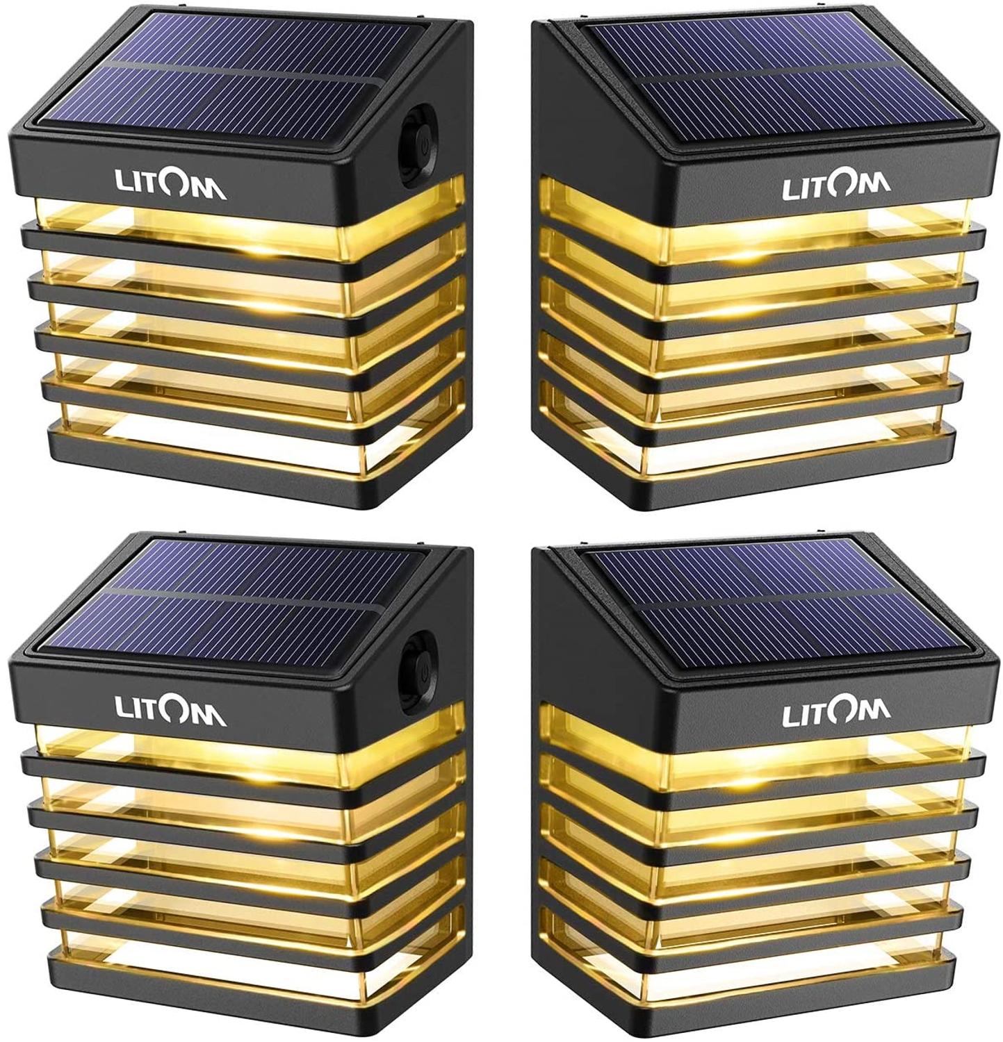 LITOM 4 PCS 2 Modes Solar LED Light Outdoor IP65 Waterproof Warm White Fence Light For Garden courtyard house decoration light: 4PCS Warm light