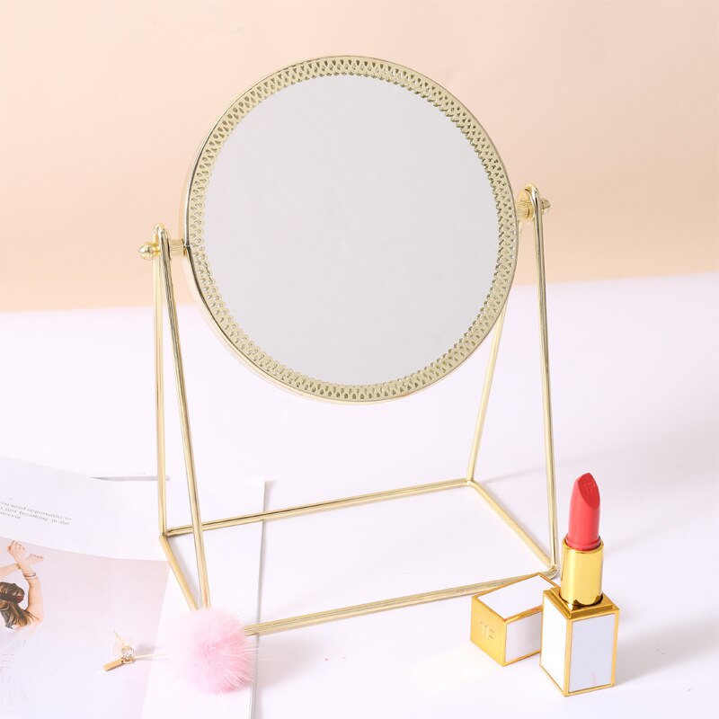 Ins makeupvintage metal kosmetisk spejl valentine skønhed pige make up kommode forfængelighed bord skrivebord kæreste: Guldrunde