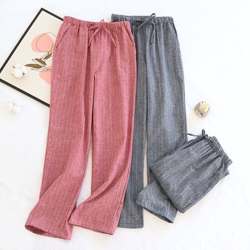 Pijamas japonesas para hombre y mujer, pantalones sueltos de algodón lavado, doble gasa, informales, para dormir, primavera y otoño, 2022