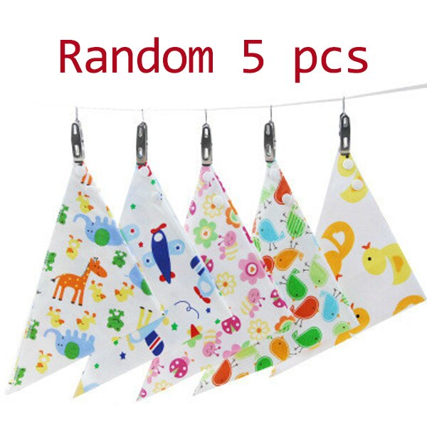 5 Stks/partij Slabbers Driehoek Dubbele Katoen Slabbetjes Cartoon Print Speeksel Handdoek Baby Jongens Meisjes Voeden Schort Katoen Bandana Slabbetjes: Random 5pcs