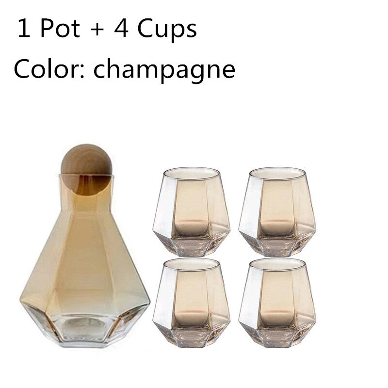 1/5 Pcs/Set Water Potten Glazen Karaf Set Houten Deksel Karaf Pitcher Wijn Whisky Bier Sap Set Drinkwater waterkokers: Champagne