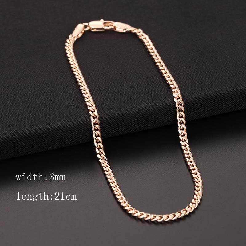 Fj Mannen Vrouwen 585 Rose Goud Kleur Wave Curb Smart Armband Link Bead Chain Sieraden: RB0028 21CM