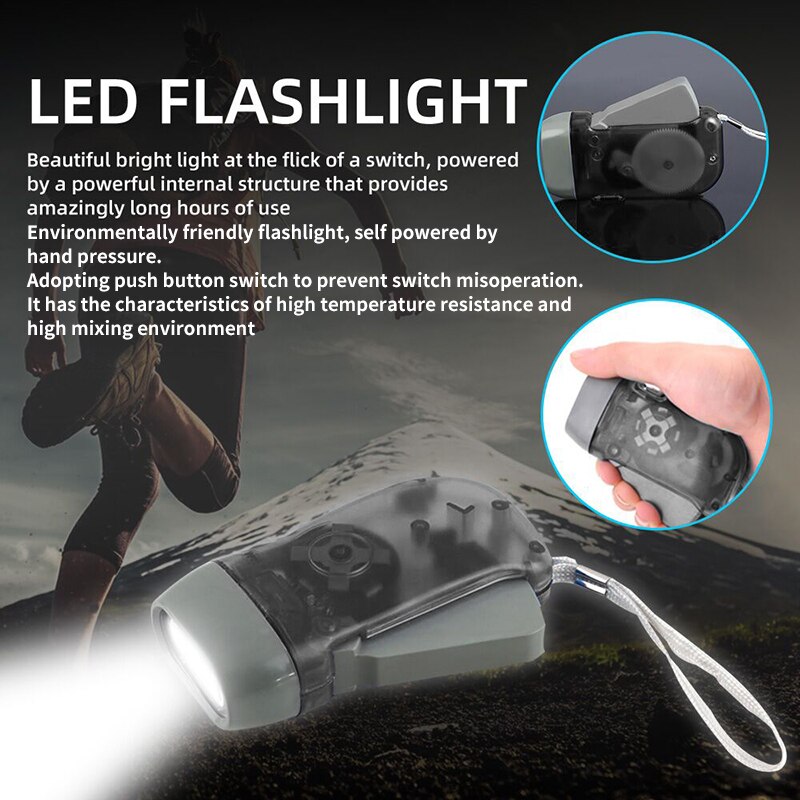3 LED main pression Dynamo manivelle puissance liquidation lampe de poche torche lumière main presse manivelle Camping lampe lumière pour la maison extérieure