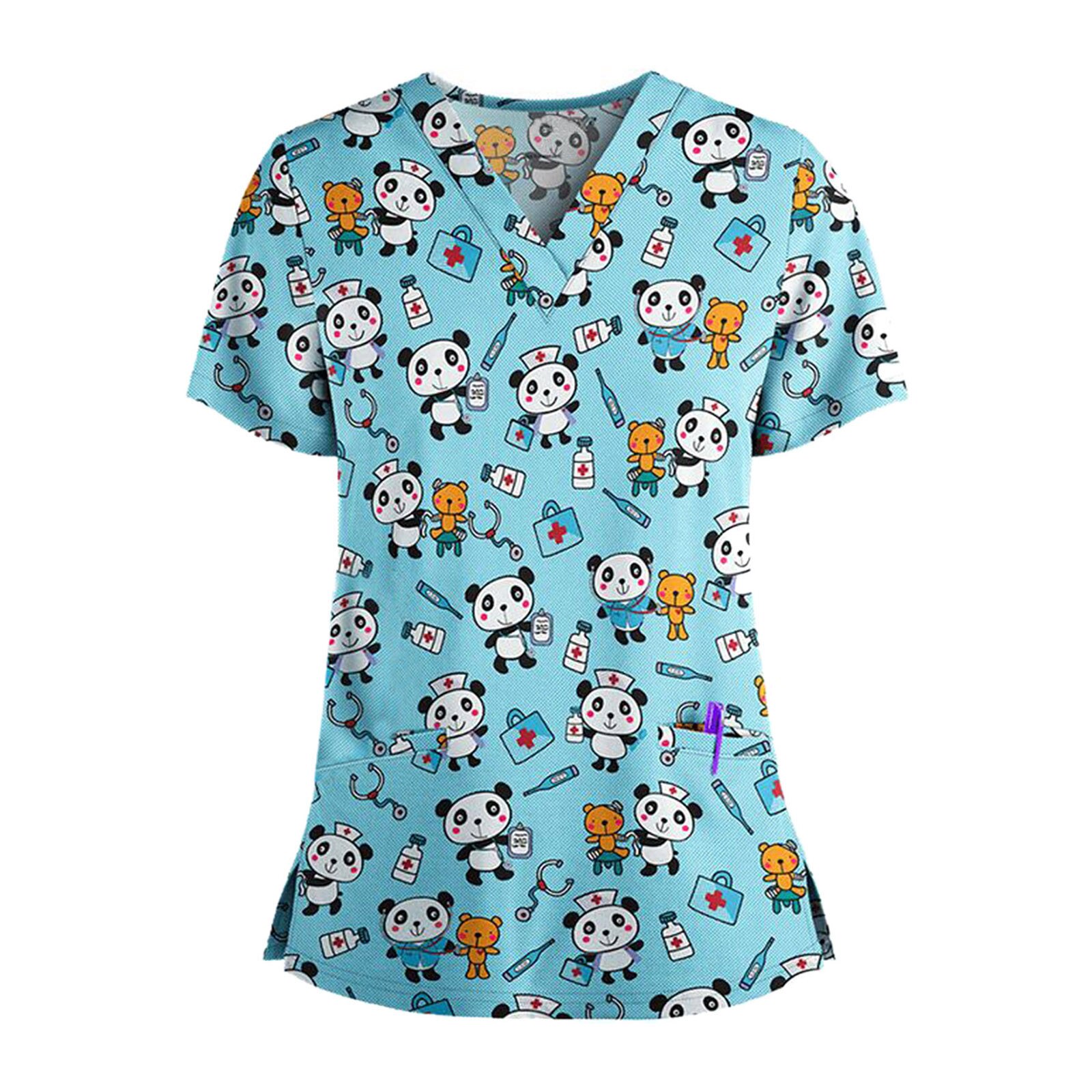 Sales Verpleegster Uniform Vrouwen Korte Mouwen Hals Tops Werken Uniform Blouse Verpleegkundigen Uniform Scrubs Top Медицинская Одежда Fft
