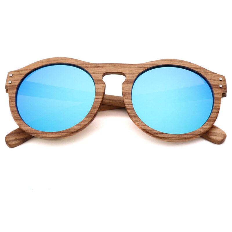 Nuovo 100% Real Zebra Wood occhiali da sole donna occhiali da sole rotondi in legno uomo lenti polarizzate guida UV400 Gafas de sol: Ice Blue