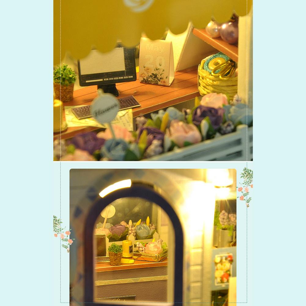 Newborn Baby Miniature Doll House Wooden DIY Miniature Flower House Model with Dust Cover Dollhouse Toys Christmas Decorations