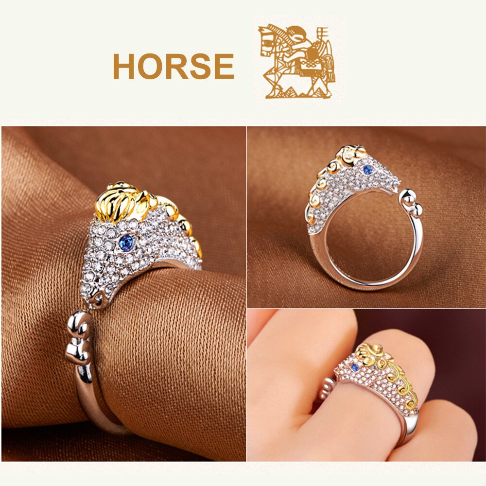 Koper Plated Crystal Mooie Hond Varken Konijn Aap Ingelegd Dier Ringen Vrouwen Meisje Opening Ring Wedding Party Sieraden: 7