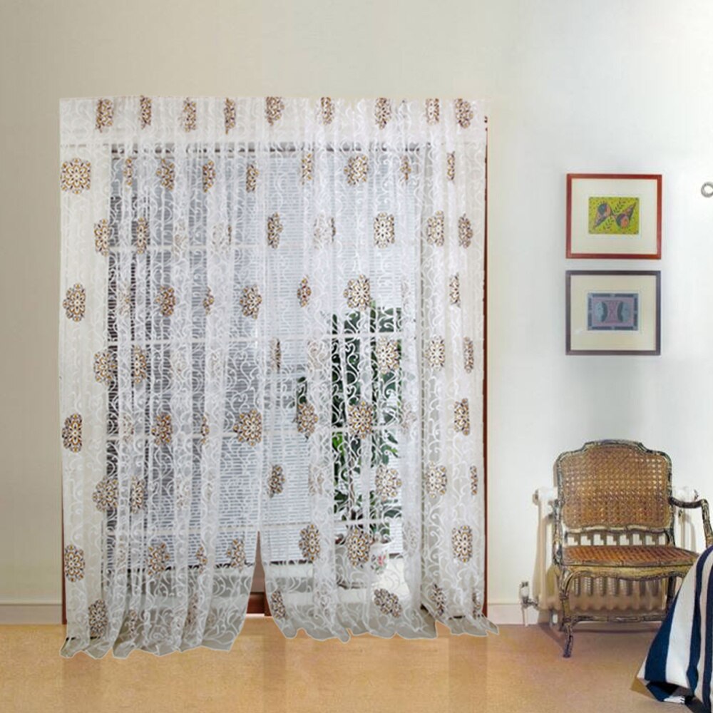 Cortinas semiopacas con estampado de flores, bonito ojal de cortina, paneles de cortina de ventana para el hogar, dormitorio (café), 1x2M