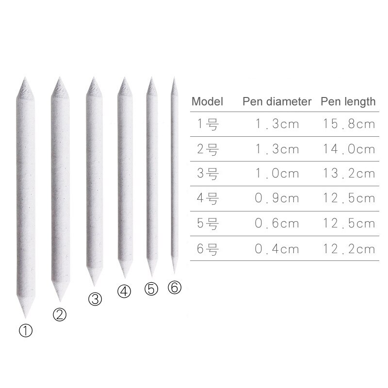 6pcs Tortillon Durable Art Drawing Tool Stump Sketch Pastel Blending Smudge Tortillon