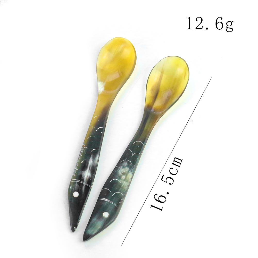 Cuchara de sopa de cuerno de Yak tibetano Natural, cuchara de café y postre con mango largo, tallada a mano, escamas de pescado, vajilla, utensilios de cocina: 1PC   fish scales