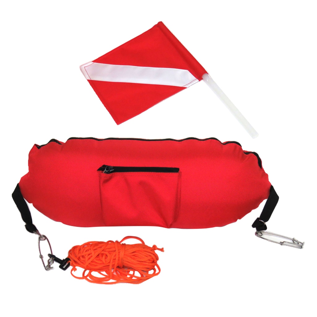 Spearfishing Torpedo Buoy 420D Nylon Inflatable Diving Float Removable Dive Flag with 25m Line Ropes Diver Gear