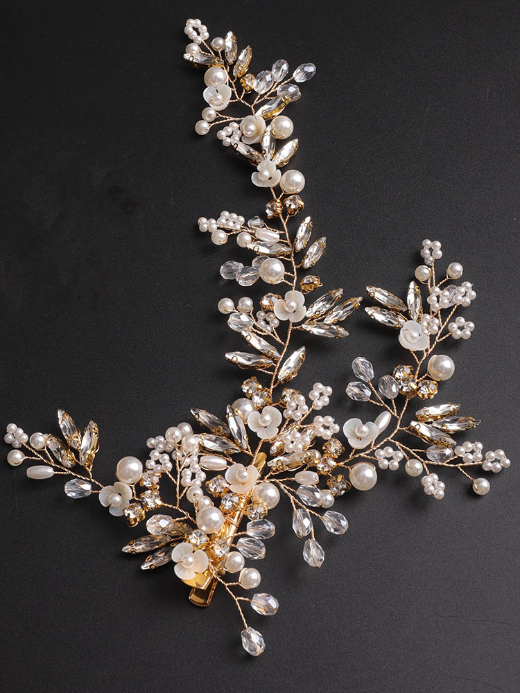 Pearl Rhinestone Flower Bridal Headwear Suit Crystal Wedding Hair Clip Brides Hair Accessories Handmade Party Prom Hair Jewelry: Hair Clip