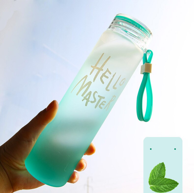 500ml gradient farverige glas frostede farverige kop vandflasker drikke med reb gennemsigtige sportsvandflasker flaske bpa gratis