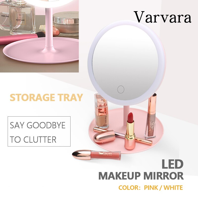 Led makeup spejl pink/hvid med led lys forfængelighed spejl lys stående spejl touch screen kosmetik spejle usb opladningstype