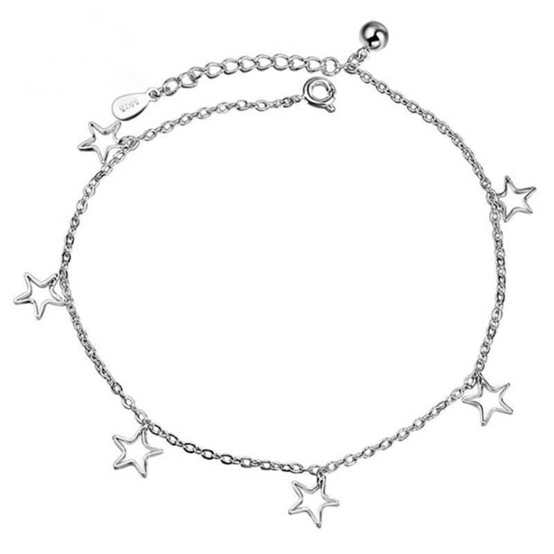 Kofsac Zomer Mode 925 Sterling Zilveren Enkelbanden Voor Vrouwen Voet Sieraden Leuke Hollow Star Armband Enkelband Girl Party: Default Title