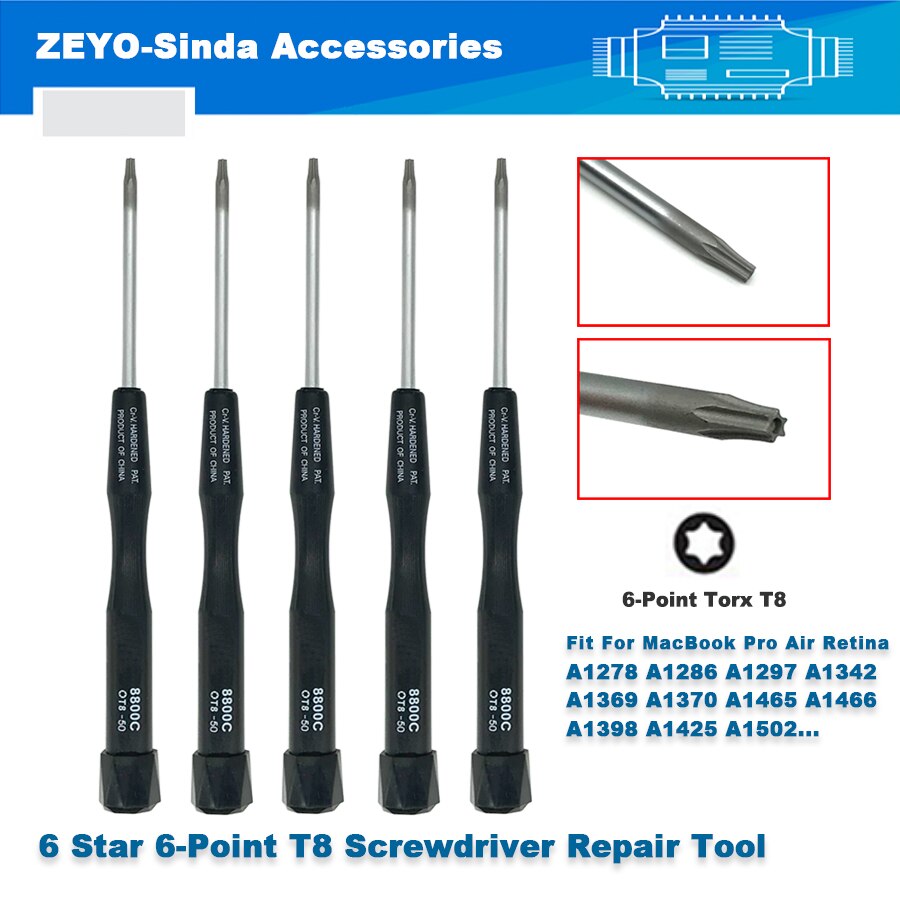 1Pc 6 Ster 6-Punt T8 Zeshoekige Schroevendraaier Reparatie Tool Voor Macbook Air Pro Retina Professionele Onderhoud Gereedschap