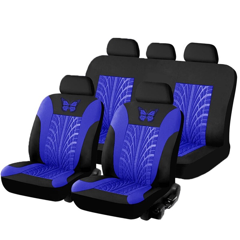 Car Seat Cover Set Butterfly-Pattern Universal Car Seat Cover Full Set Auto Seat Cover Car Styling Interior Accessories: Blue 9pcs