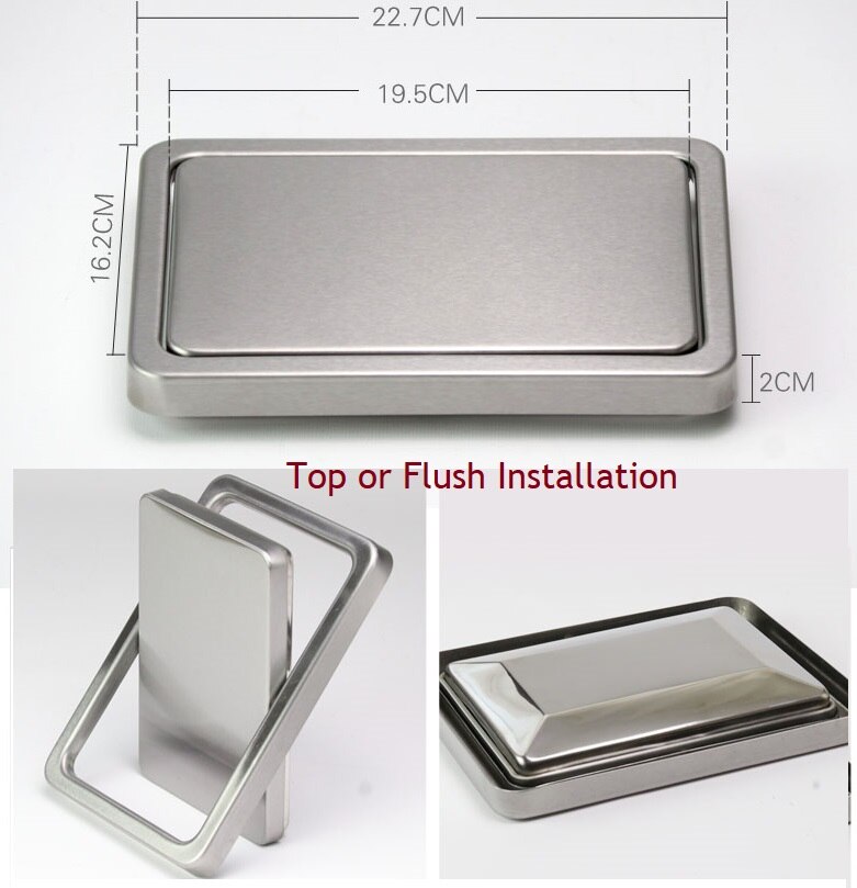 Stainless Steel Flush Recessed Built-in Balance Swing Flap Lid Cover Trash Bin Garbage Can Kitchen Counter Top: Square Top Small