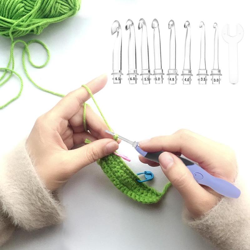 Ganchos de ganchillo 9 en 1 con luz, agujas de tejer, recargables por USB, herramientas para tejer, accesorios de costura para suéter