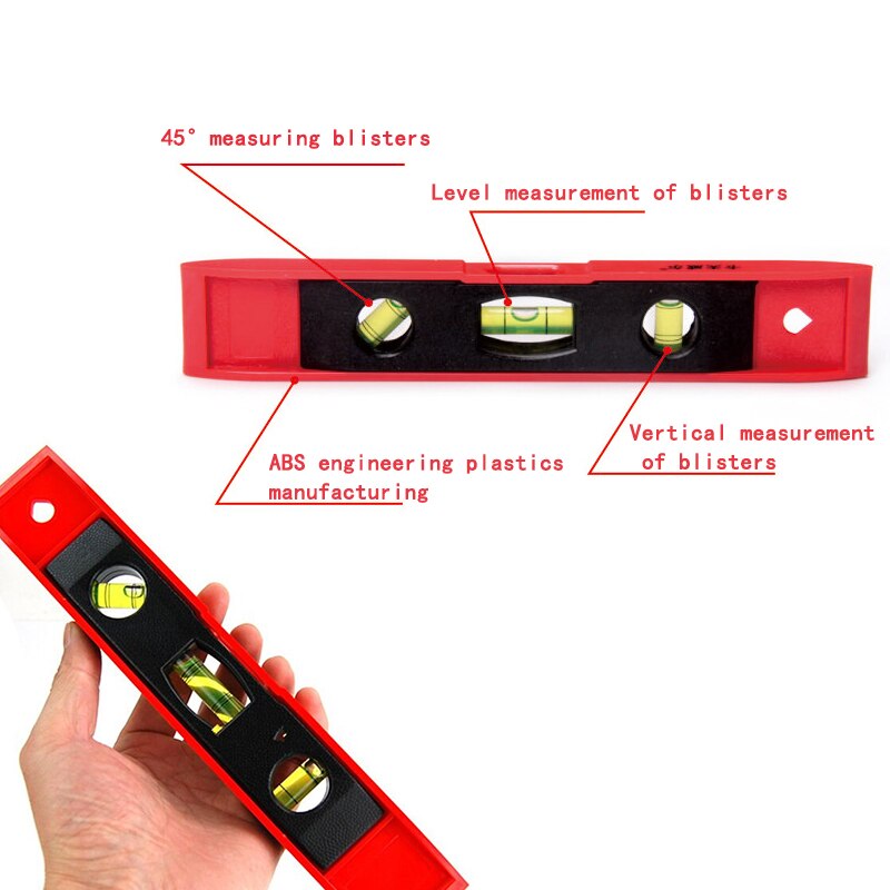 3 Bubble Spirit Level Bubble Ruler Magnetic ABS Shell Vertical Horizontal 45 Degree Bubble Level Measuring Instrument Tool Top