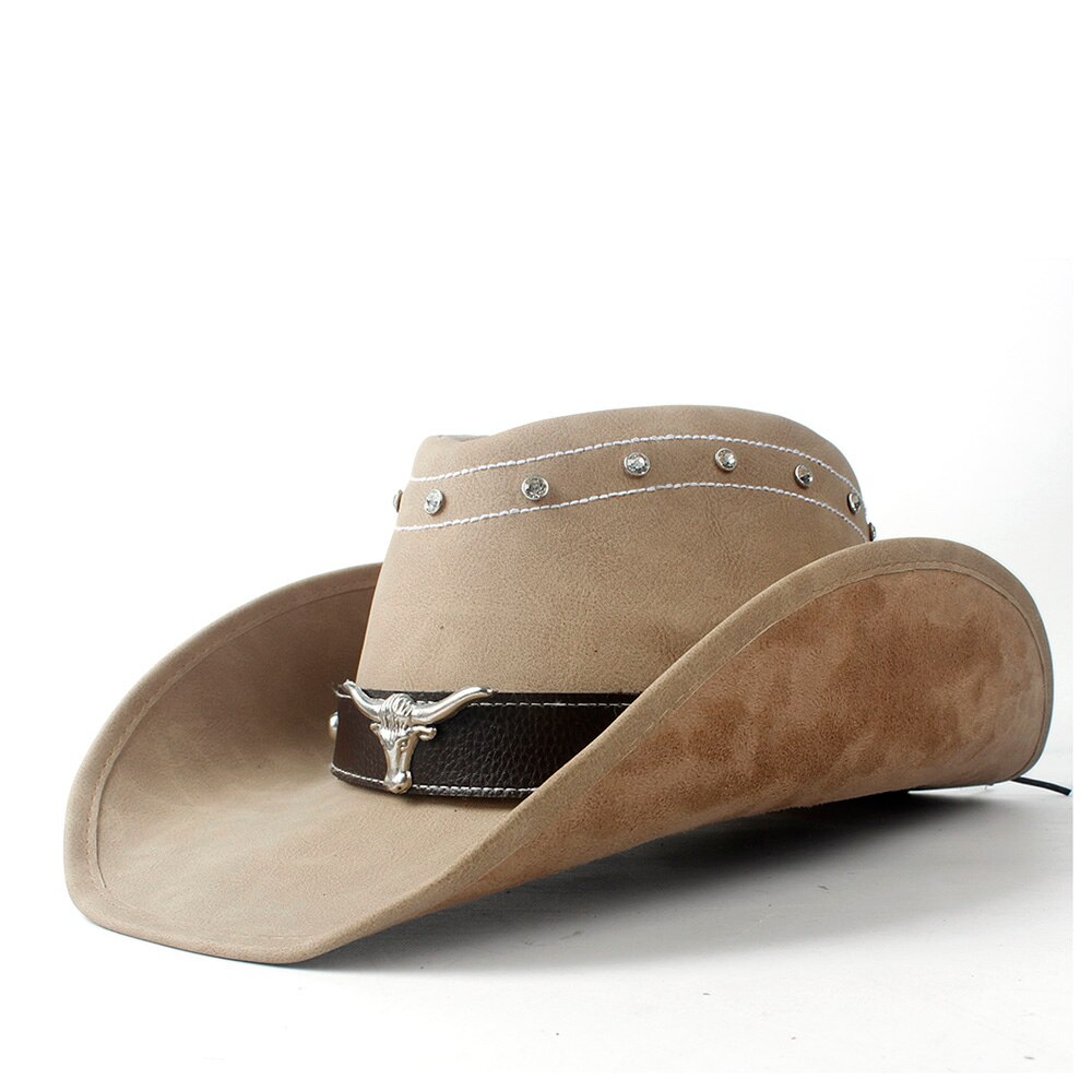 Leather Men Western Cowboy Hat For Gentleman Cowboy West Hunter Sombrero Caps Godfather Hats