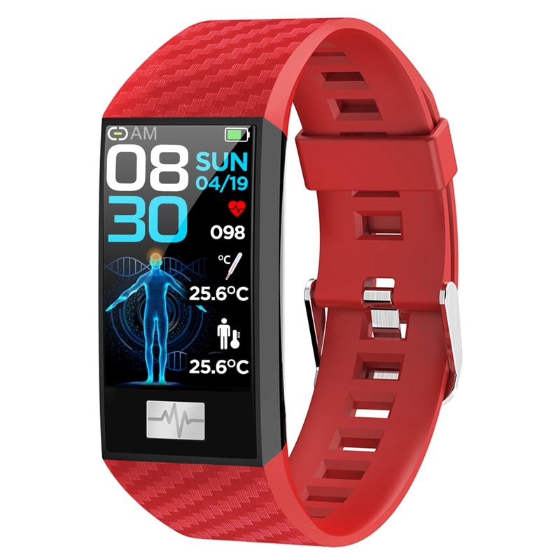 DT NO.1 DT58 Pro 24 Hour Temperature Monitor Wristband Fitness Tracker Weather Outdoor Health Smart Watch Band for Android IOS: Red