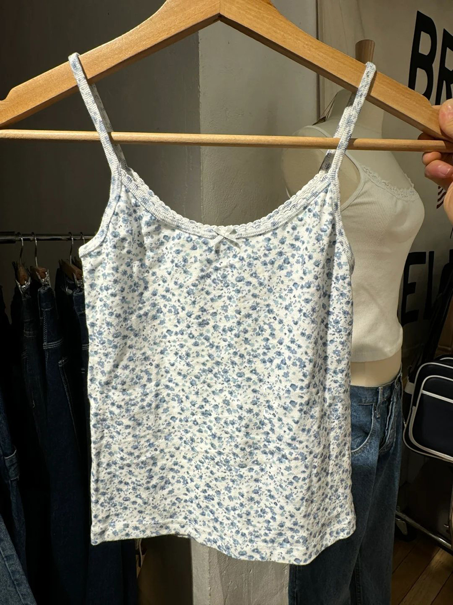 Jahrgang braune Blumen schleife Ernte oben Frauen Sommer Baumwolle ärmellose Aushöhlung Westen Kleidung amerikanische süße schlanke Tanktops y2k: Aprikose